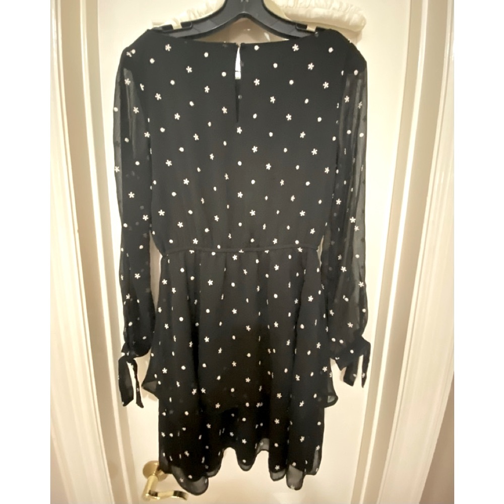 BEAUTIFUL ANN TAYLOR Dress; Black Swiss Dot with Sheer Overlay, Size 6